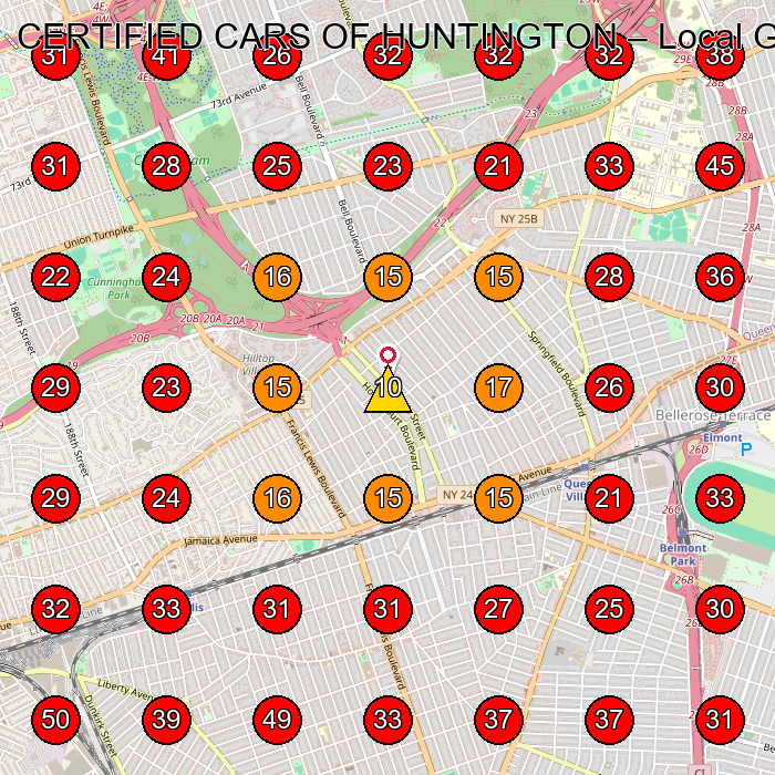 CERTIFIED CARS OF HUNTINGTON GeoGrid visibility map for Used Car Dealer in Queens Village